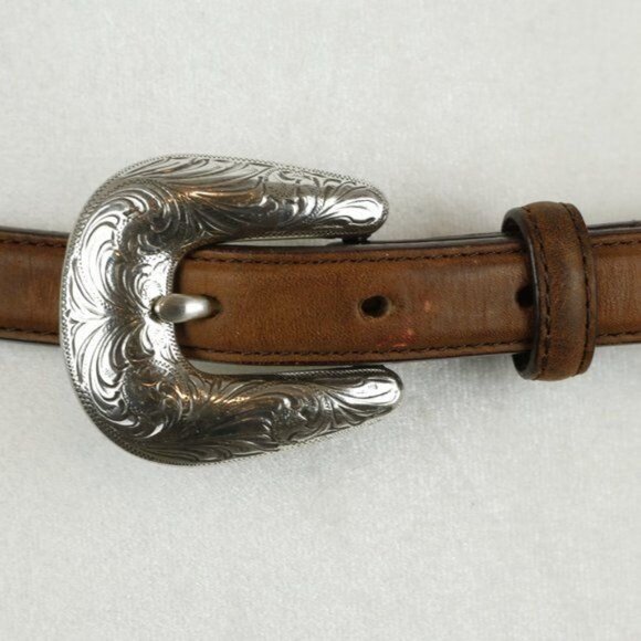 Tony Lama Women's Size 32 Brown Leather Silver Tine Concho Horsehair Belt - Picture 2 of 6